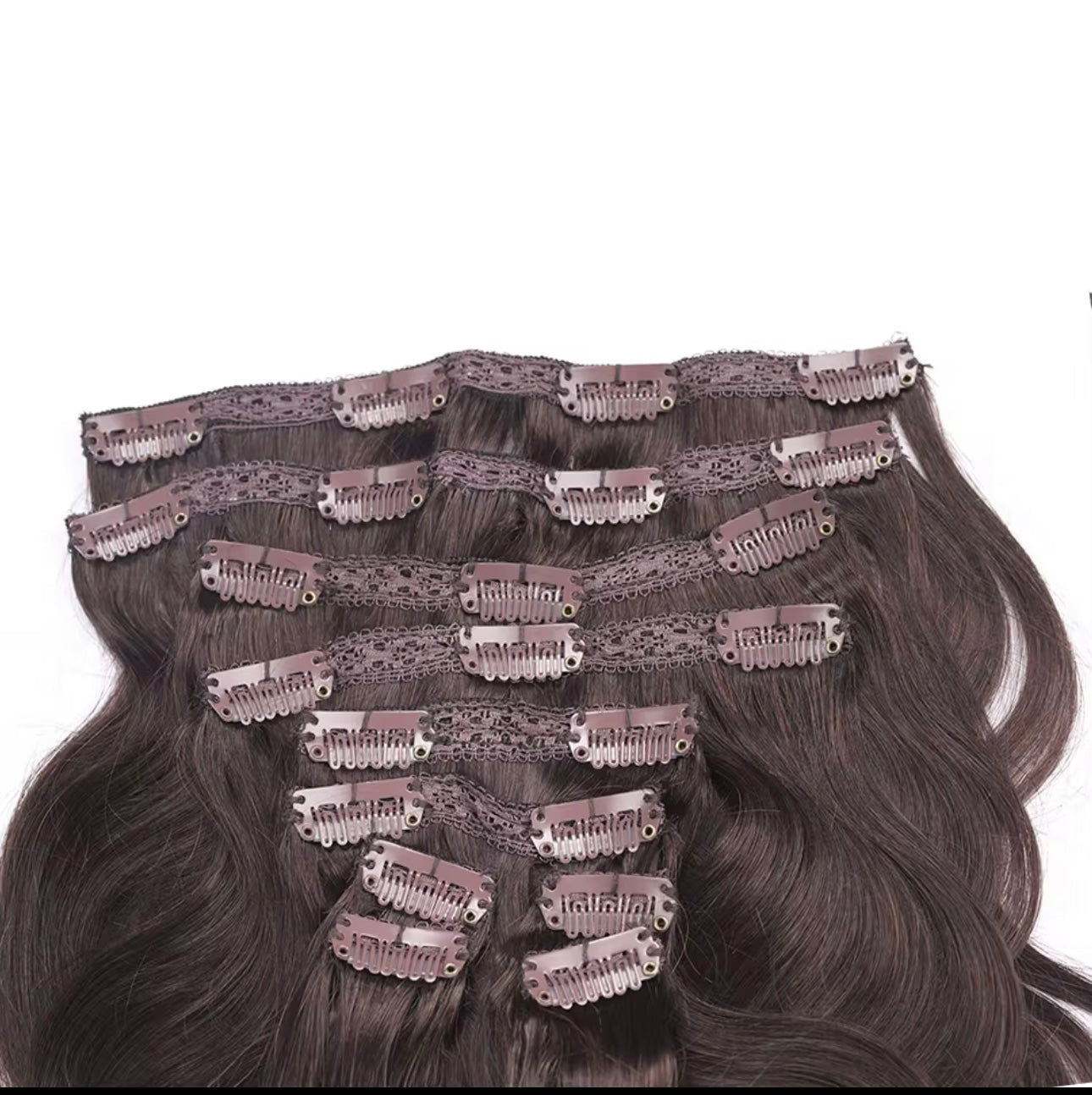 Raqlyn Set of hair extensions with clips on a white background