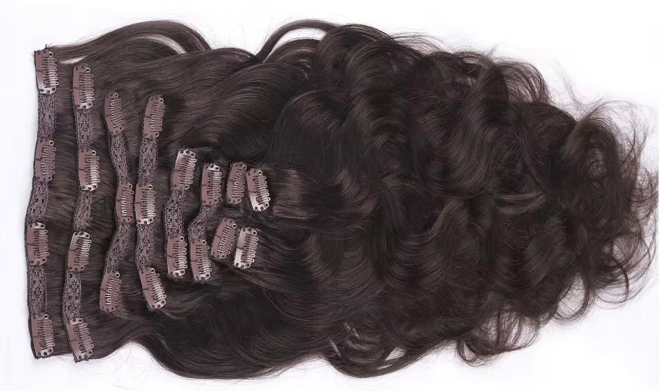 Set of Raqlyn hair extensions with clips on a white background